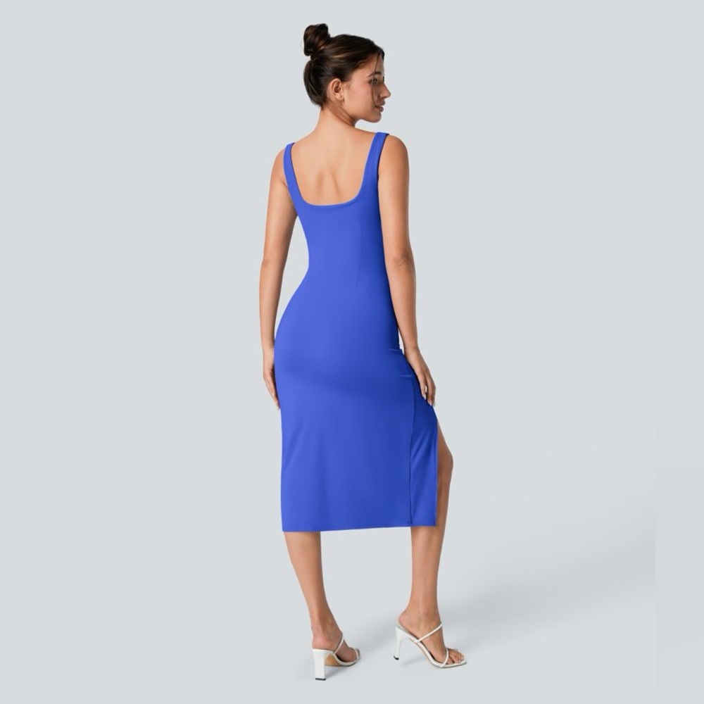 New Halara Softlyzero Airy Square Neck Backless Corset Ruched Split M Dress - Picture 3 of 16